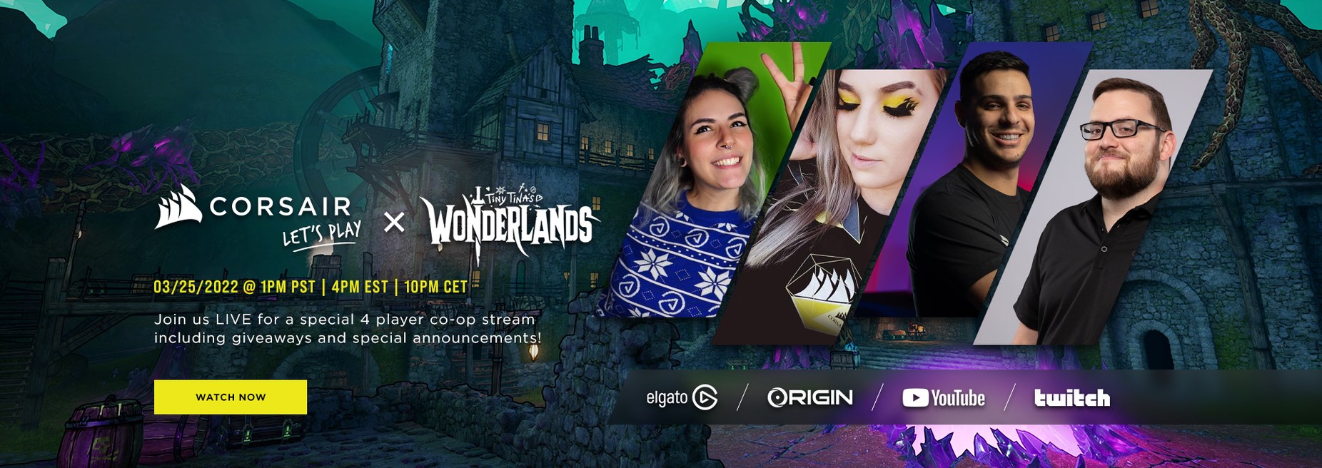 CORSAIR, ORIGIN PC, and Elgato host Let's Play featuring Tiny Tina's Wonderlands. 1 Teams SNtazsJ1R9
