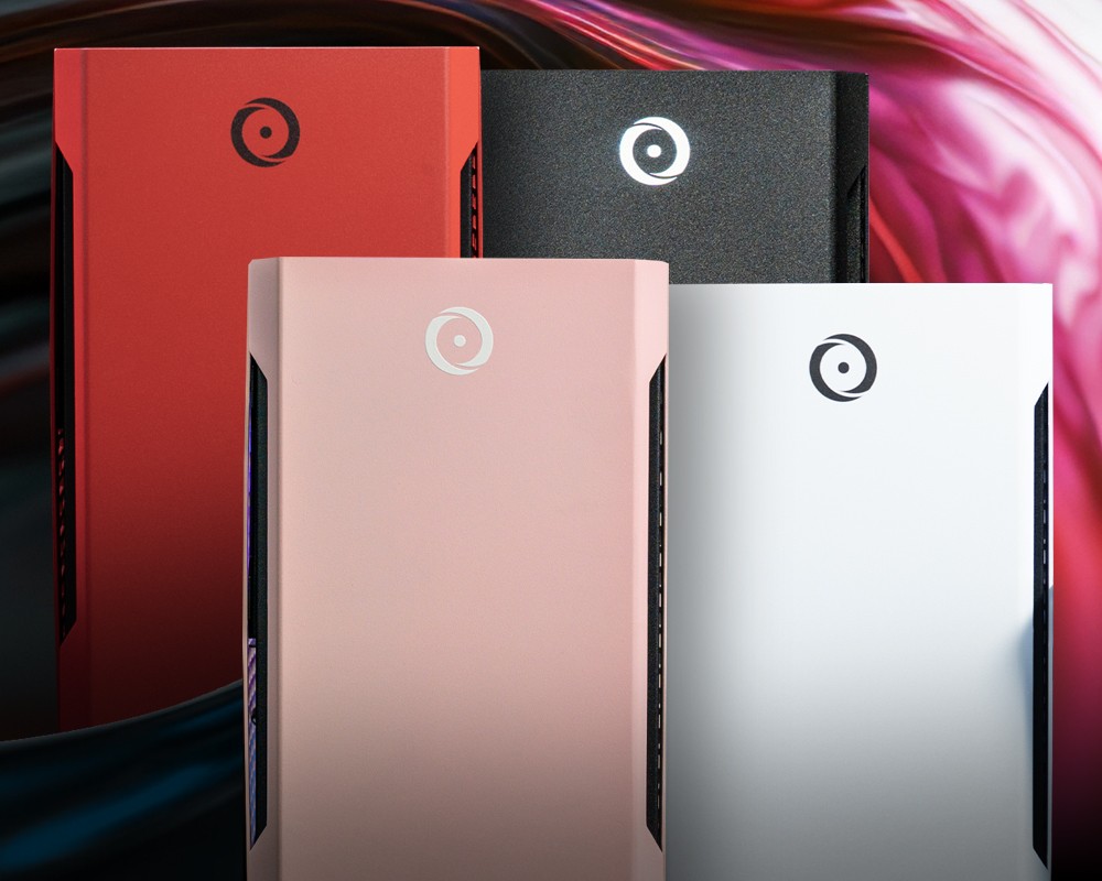 ORIGIN PC CHRONOS Colorway gaming desktop in black, pink, red, and white